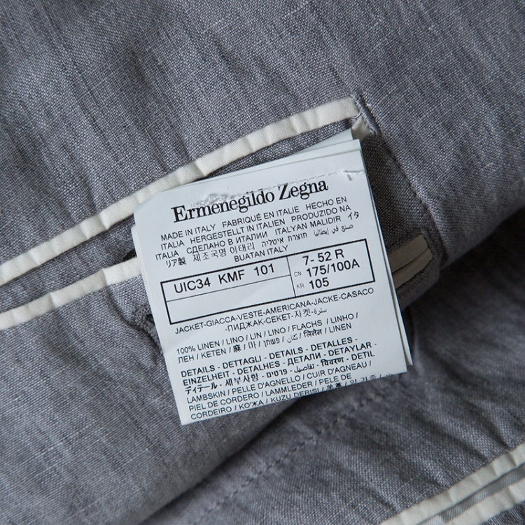 Pre Owned Ermenegildo Zegna Grey Linen Ribbed Collar Detail Blazer XL