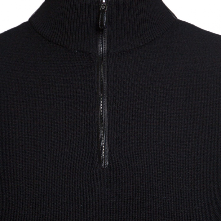 Pre Owned Ermenegildo Zegna Black Wool and Cashmere Leather Patch Detail Sweater XXL