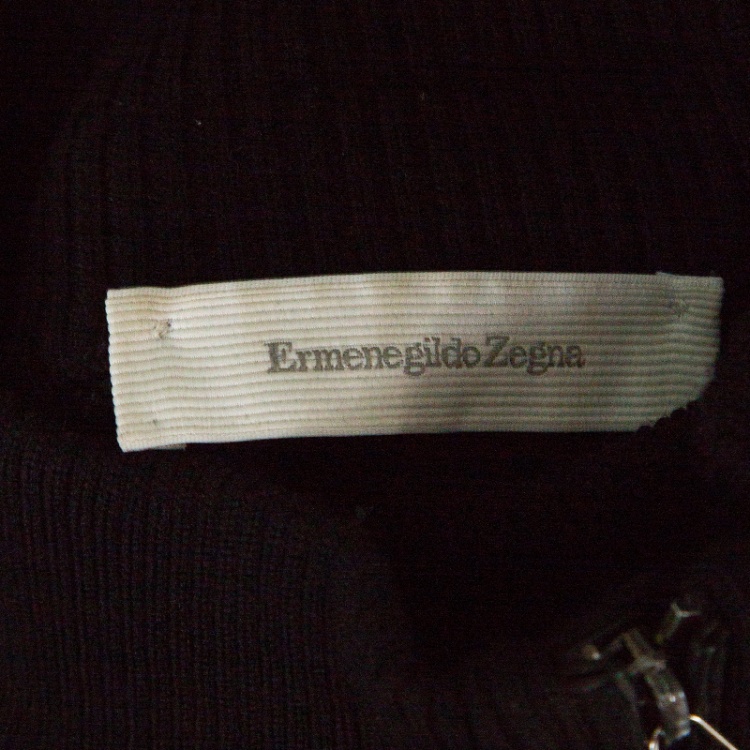 Pre Owned Ermenegildo Zegna Black Wool and Cashmere Leather Patch Detail Sweater XXL