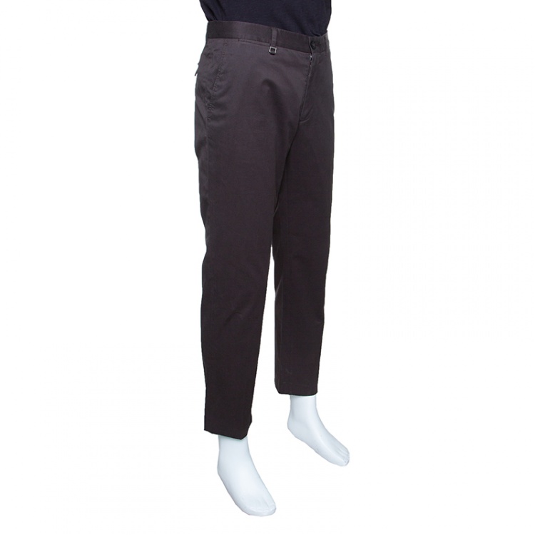 Pre Owned Ermenegildo Zegna Brown Cotton Straight Fit Trousers L