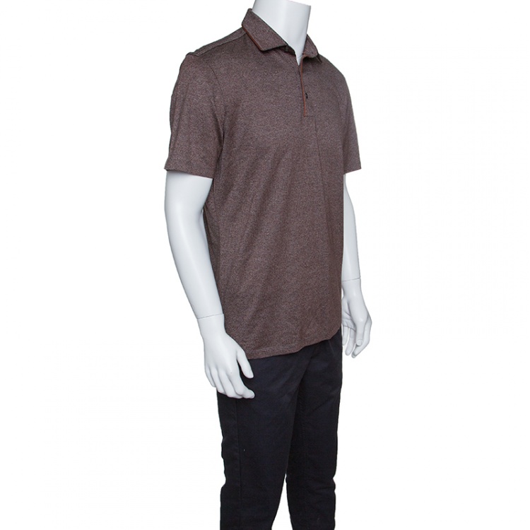 Pre Owned Ermenegildo Zegna Brown Marled Cotton Polo T-Shirt M