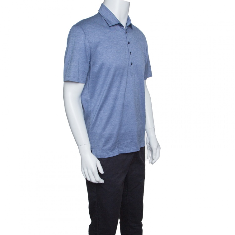 Pre Owned Ermenegildo Zegna Blue Honeycomb Pattern Short Sleeve Polo T-Shirt M