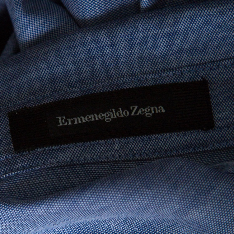 Pre Owned Ermenegildo Zegna Blue Honeycomb Pattern Short Sleeve Polo T-Shirt M