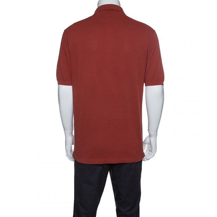 Pre Owned Ermenegildo Zegna Couture Brick Red Cotton Knit Polo T-Shirt L