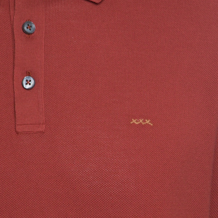 Pre Owned Ermenegildo Zegna Couture Brick Red Cotton Knit Polo T-Shirt L