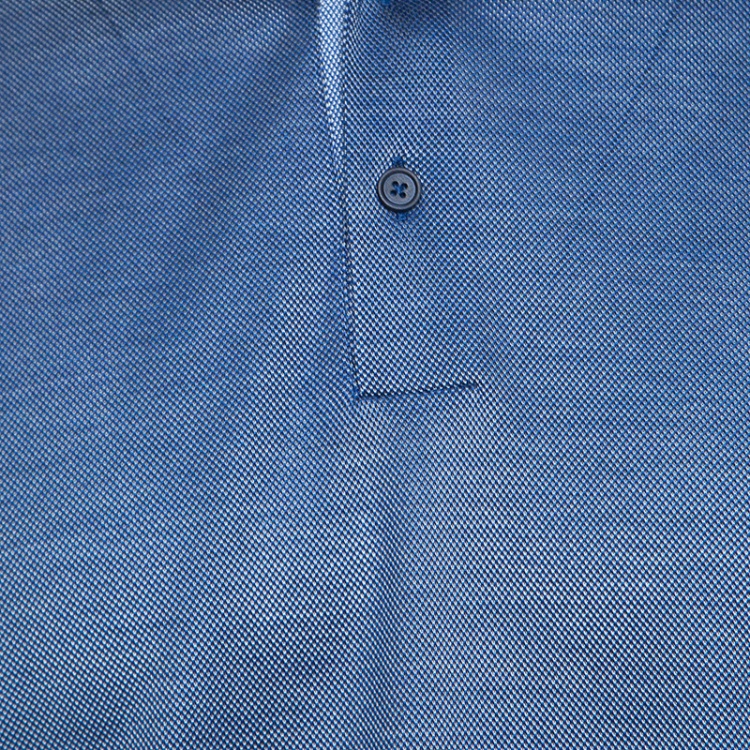 Pre Owned Ermenegildo Zegna Navy Blue and White Silk Honeycomb Knit Polo T-Shirt S