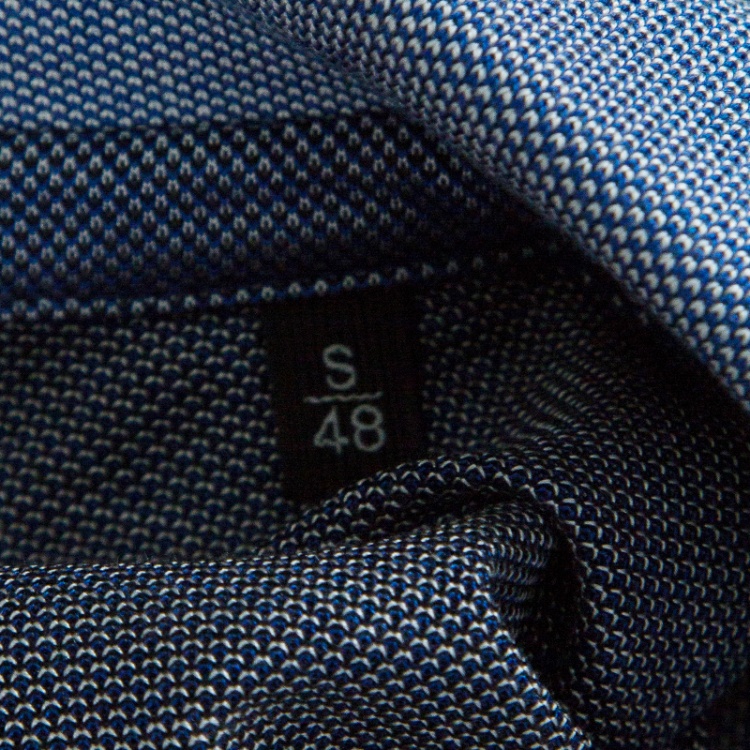 Pre Owned Ermenegildo Zegna Navy Blue and White Silk Honeycomb Knit Polo T-Shirt S