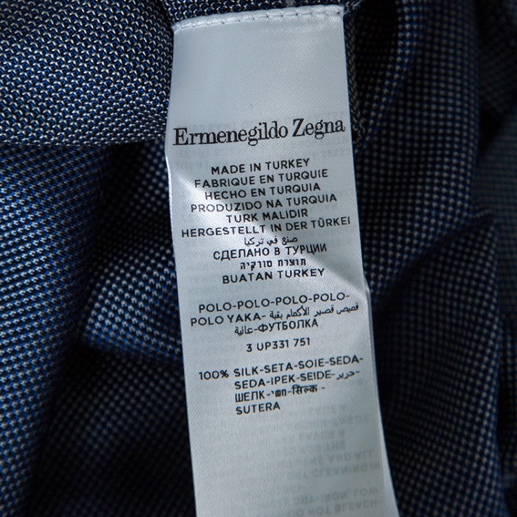 Pre Owned Ermenegildo Zegna Navy Blue and White Silk Honeycomb Knit Polo T-Shirt S