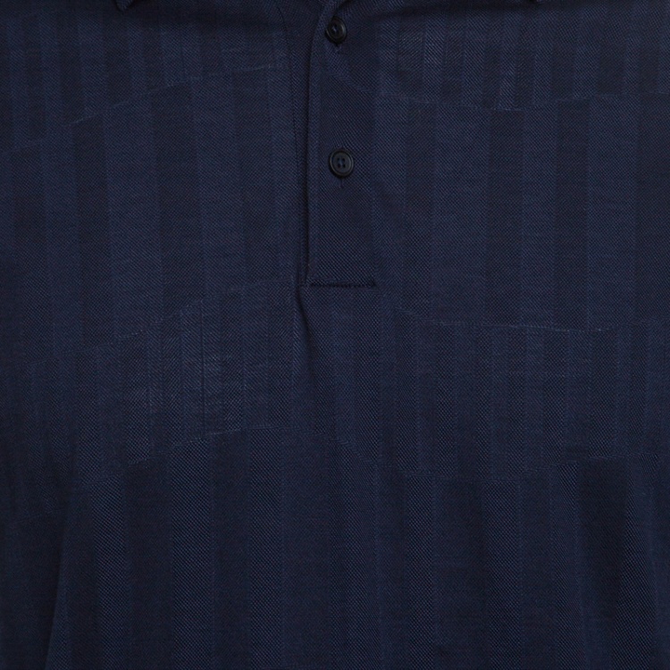 Pre Owned Ermenegildo Zegna Navy Blue Patterned Honeycomb Knit Polo T-Shirt M