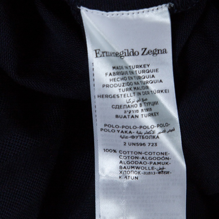 Pre Owned Ermenegildo Zegna Navy Blue Patterned Honeycomb Knit Polo T-Shirt M