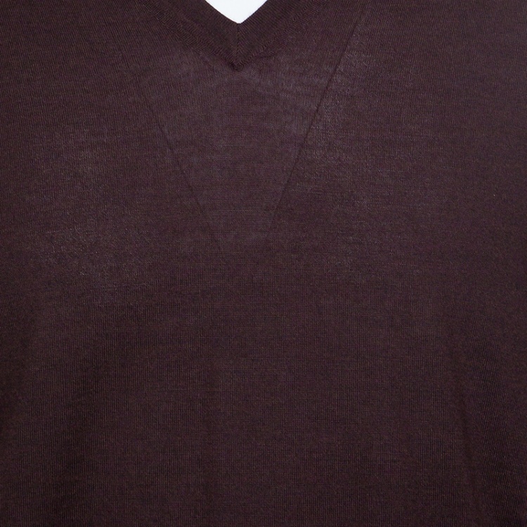 Pre Owned Ermenegildo Zegna Brown Cashseta Light Ribbed Trim V-Neck Sweater L