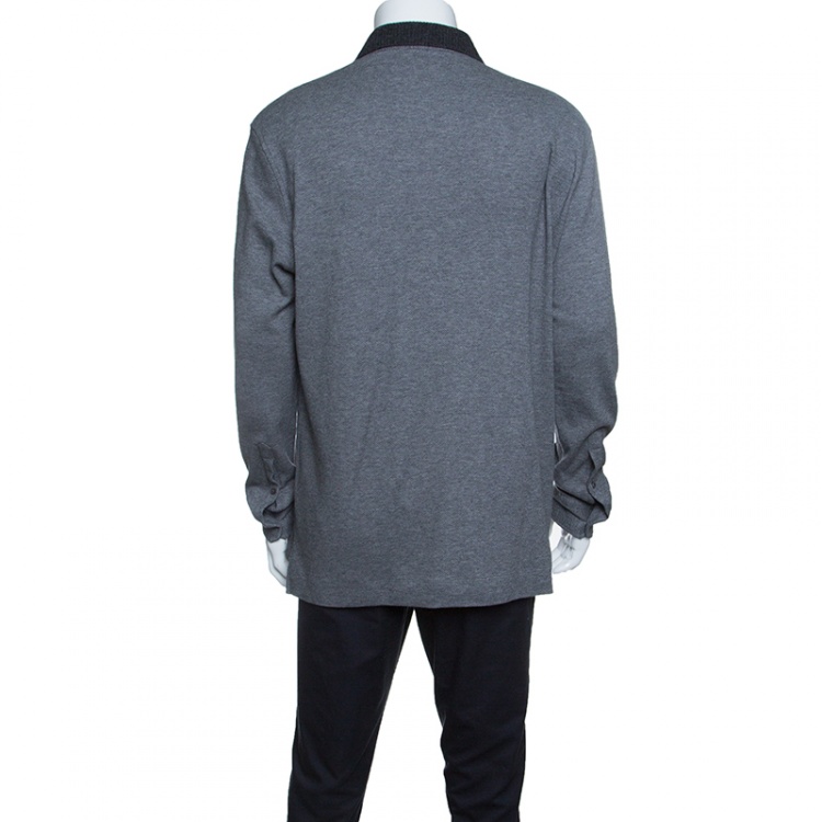 Pre Owned Ermenegildo Zegna Grey Knit Ribbed Contrast Collar Sweater XL