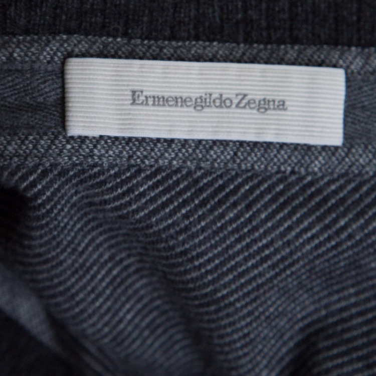 Pre Owned Ermenegildo Zegna Grey Knit Ribbed Contrast Collar Sweater XL