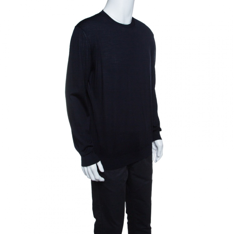 Pre Owned Ermenegildo Zegna High Performance Navy Blue Ribbed Trim Sweater L