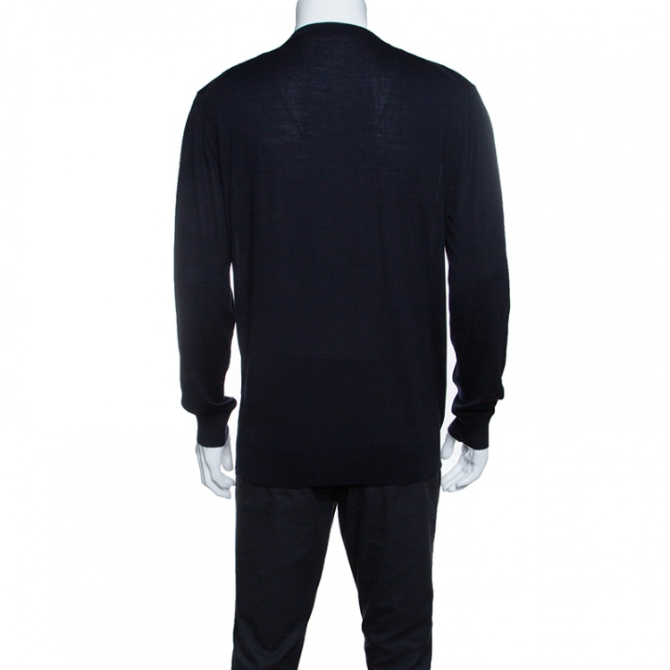 Pre Owned Ermenegildo Zegna High Performance Navy Blue Ribbed Trim Sweater L