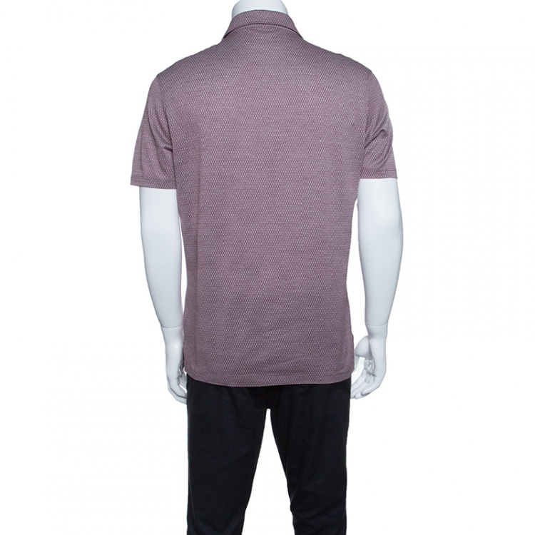 Pre Owned Ermenegildo Zegna Brown and White Cotton Diamond Patterned Knit Polo T-Shirt S