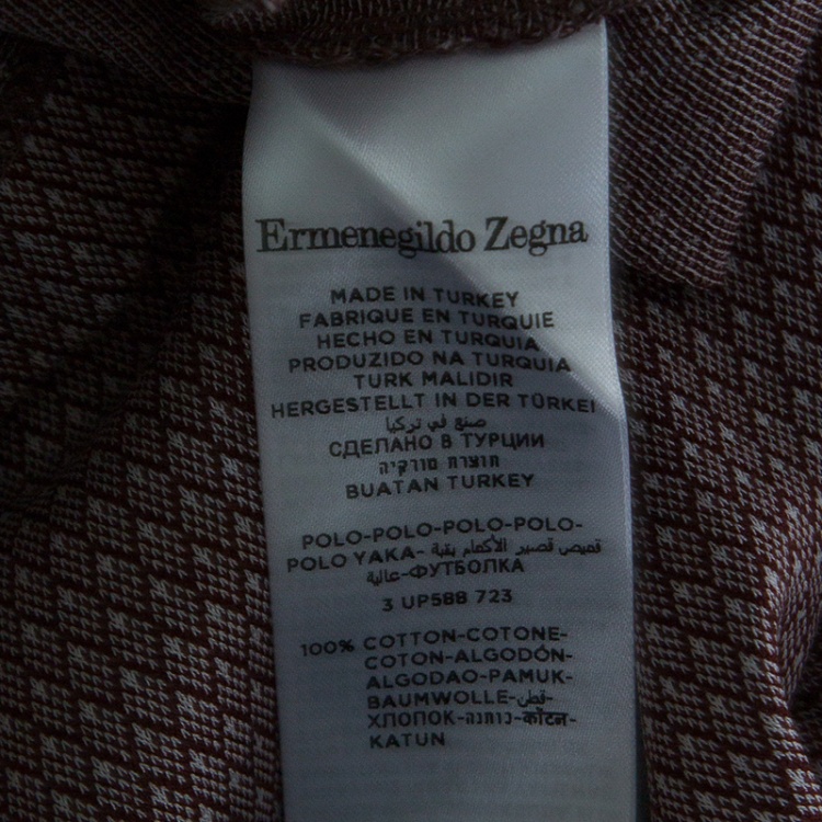 Pre Owned Ermenegildo Zegna Brown and White Cotton Diamond Patterned Knit Polo T-Shirt S