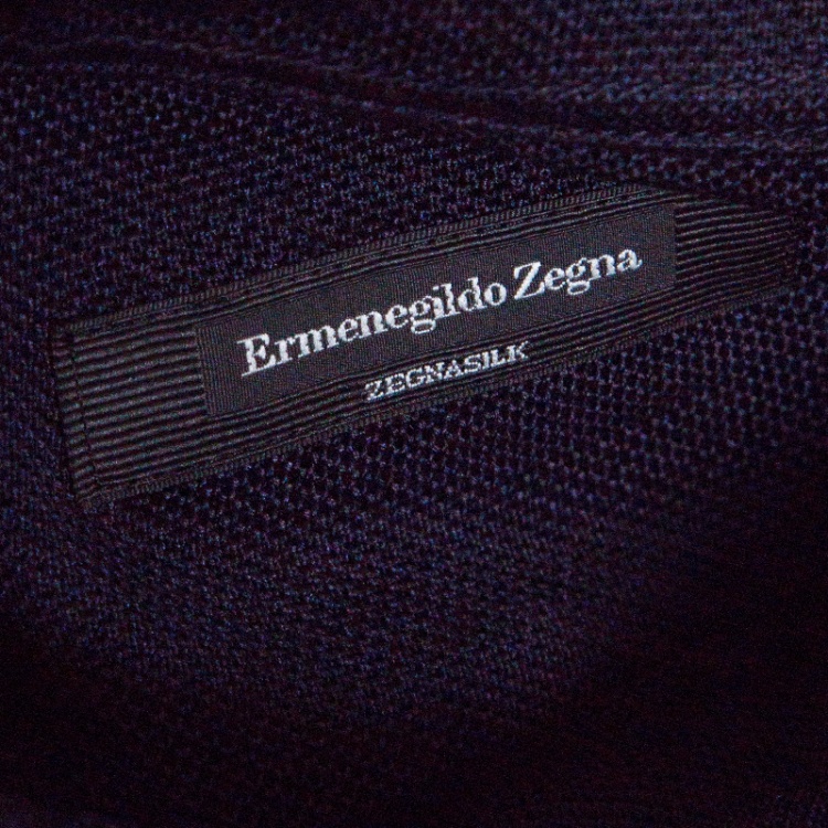 Pre Owned Ermenegildo Zegna Navy Blue Perforated Silk Knit Short Sleeve Polo T-Shirt M