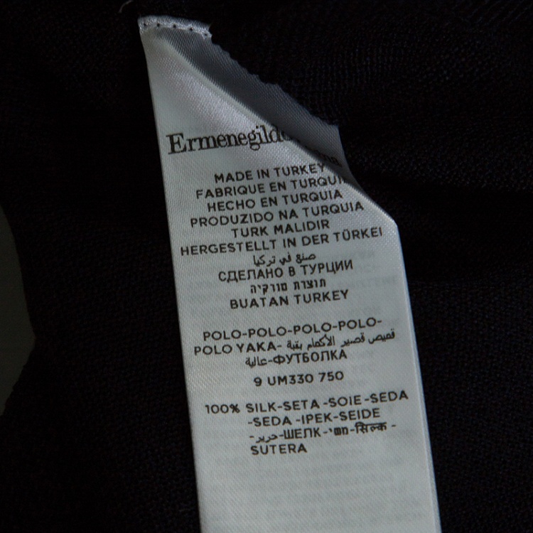 Pre Owned Ermenegildo Zegna Navy Blue Perforated Silk Knit Short Sleeve Polo T-Shirt M