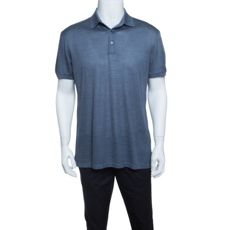 Ermenegildo Zegna Grey Silk Jersey Knit Short Sleeve Polo T-Shirt M ...