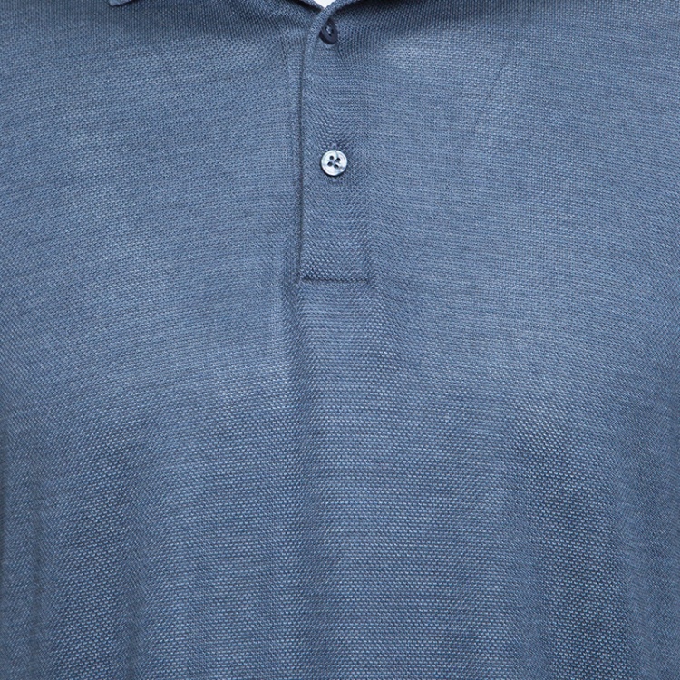 Pre Owned Ermenegildo Zegna Grey Silk Jersey Knit Short Sleeve Polo T-Shirt M