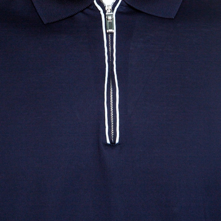 Pre Owned Ermenegildo Zegna Navy Blue Zip Front Polo T-Shirt XL
