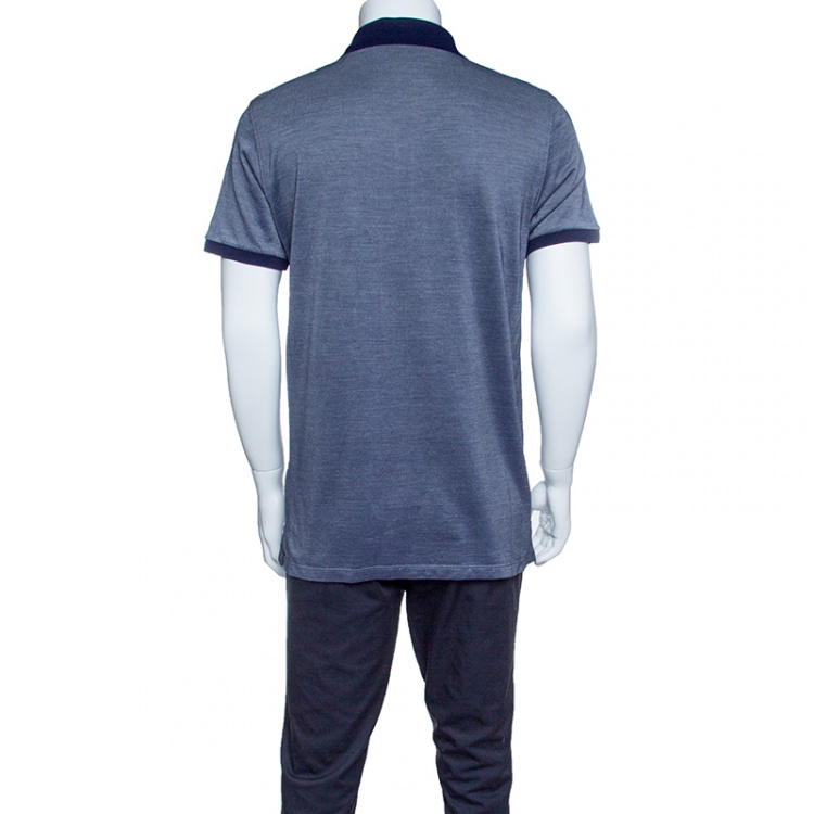 Pre Owned Ermenegildo Zegna Navy Blue Honeycomb Knit Zip Front Polo T-Shirt M