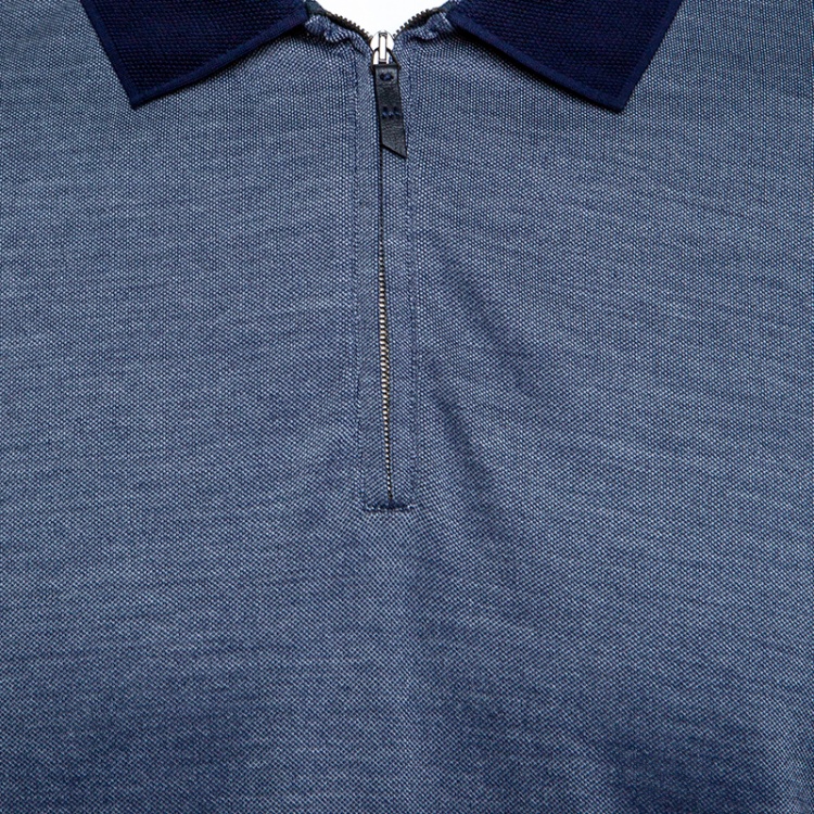 Pre Owned Ermenegildo Zegna Navy Blue Honeycomb Knit Zip Front Polo T-Shirt M