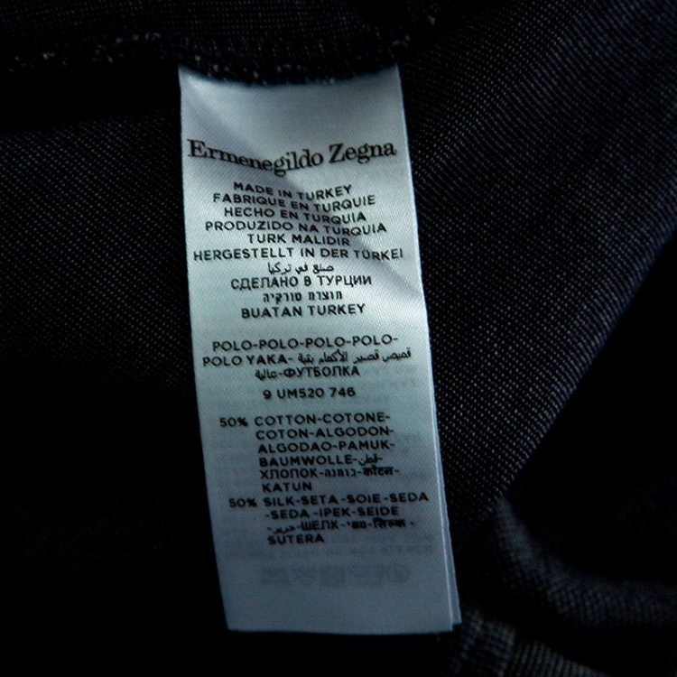 Pre Owned Ermenegildo Zegna Navy Blue Honeycomb Knit Zip Front Polo T-Shirt M