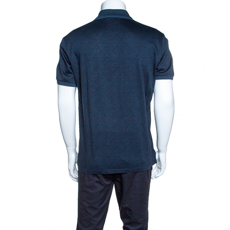 Pre Owned Ermenegildo Zegna Teal Argyle Pattern Cotton Jacquard Polo T-Shirt M