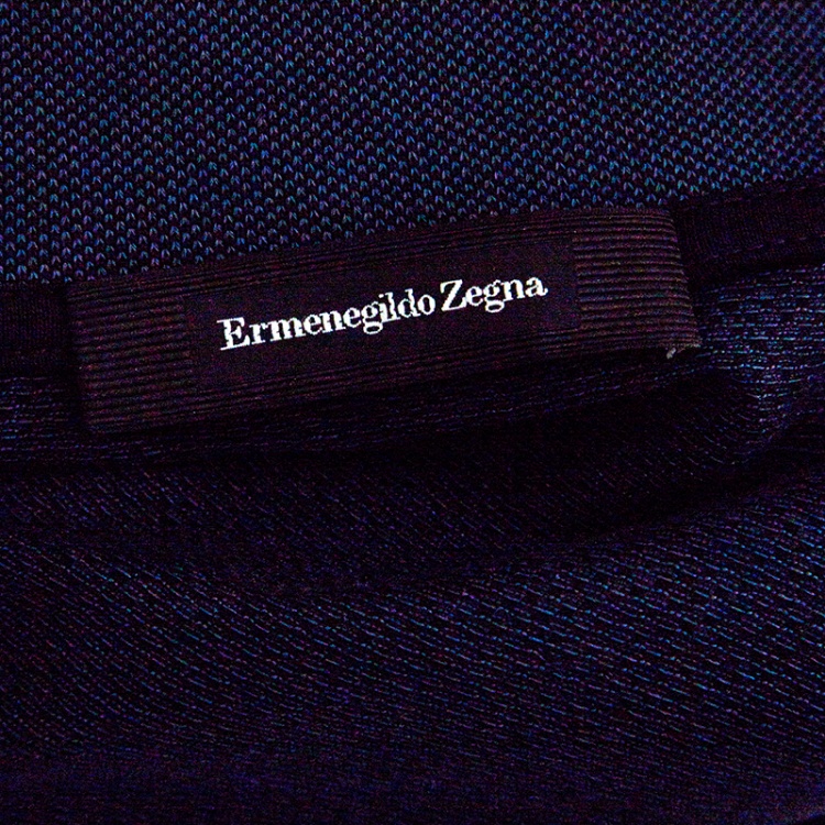 Pre Owned Ermenegildo Zegna Teal Argyle Pattern Cotton Jacquard Polo T-Shirt M