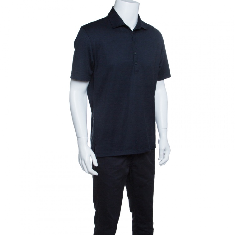 Pre Owned Ermenegildo Zegna Cool Effect Navy Blue Knit Polo T-Shirt L