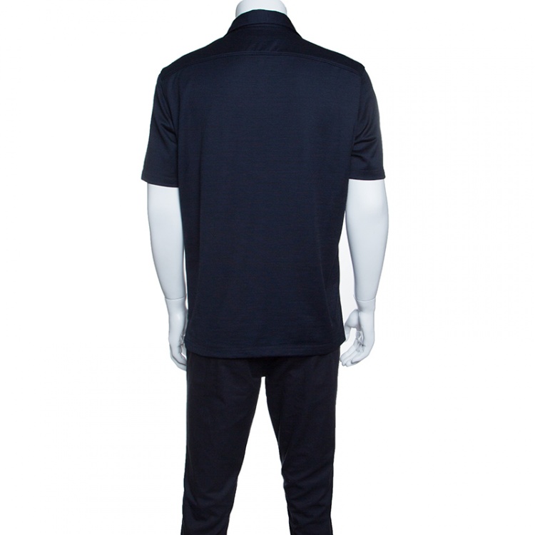 Pre Owned Ermenegildo Zegna Cool Effect Navy Blue Knit Polo T-Shirt L
