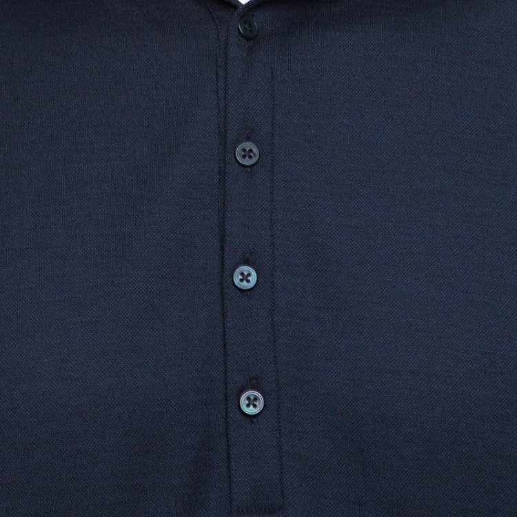 Pre Owned Ermenegildo Zegna Cool Effect Navy Blue Knit Polo T-Shirt L