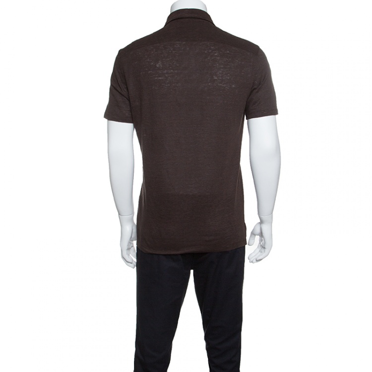 Pre Owned Ermenegildo Zegna Brown Linen Slub Jersey Polo T-Shirt S