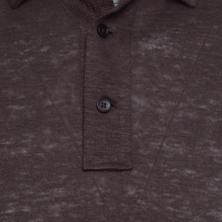 Pre Owned Ermenegildo Zegna Brown Linen Slub Jersey Polo T-Shirt S