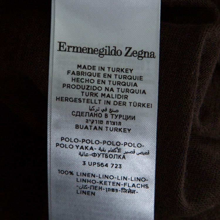Pre Owned Ermenegildo Zegna Brown Linen Slub Jersey Polo T-Shirt S