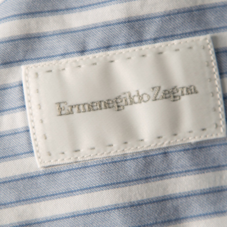Pre Owned Ermenegildo Zegna Blue Striped Cotton Regular Fit Button Front Shirt XL