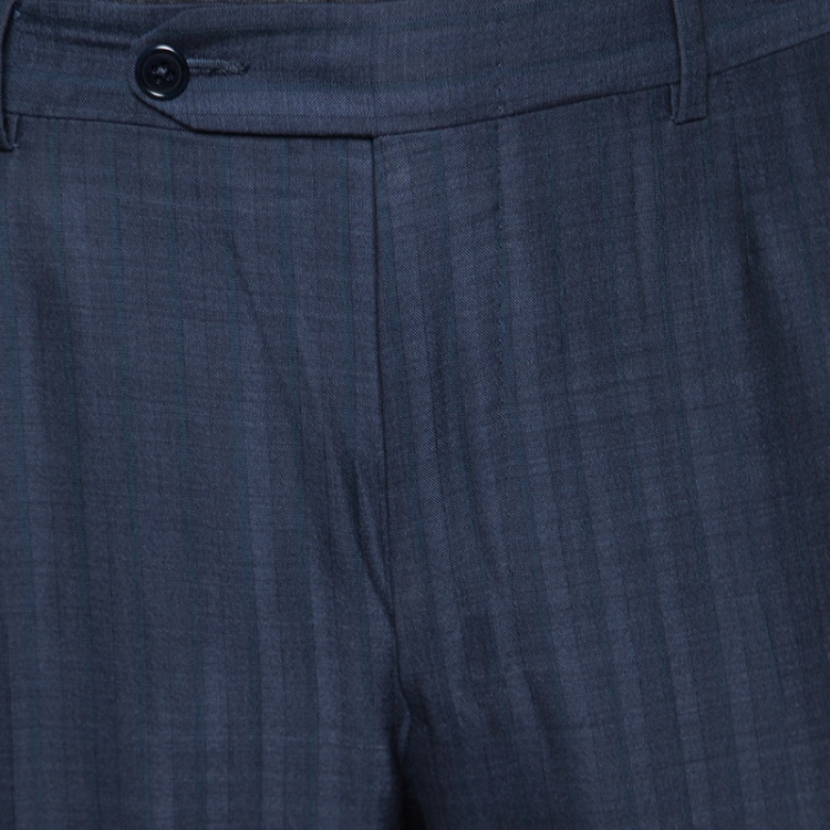 Pre Owned Ermenegildo Zegna Blue Striped Wool Trofeo 600 Mila Suit XXL