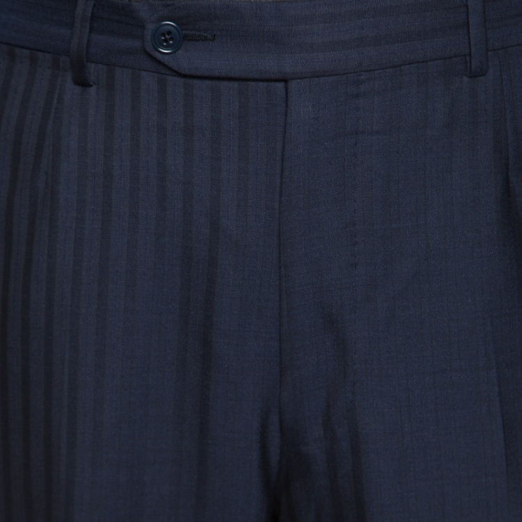 Pre Owned Ermenegildo Zegna Navy Blue  Striped Wool Trofeo 600 Regular Fit Mila Suit XXL