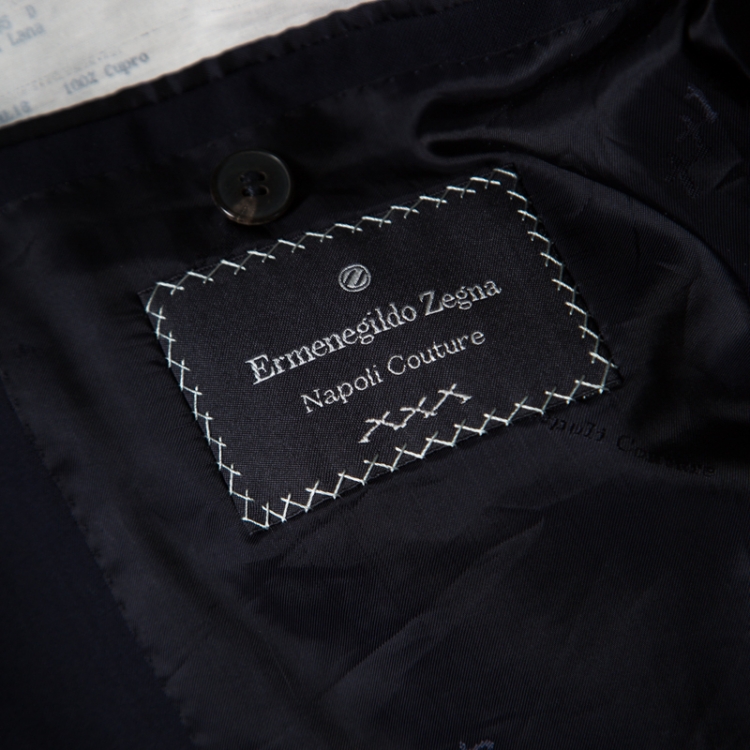 Pre Owned Ermenegildo Zegna Napoli Couture Navy Blue Wool Tailored Suit M