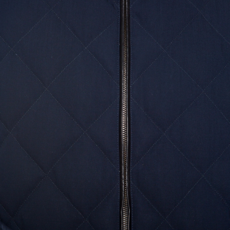 Pre Owned Ermenegildo Zegna Navy Blue Leather Trim Detail Quilted Wool Trofeo Down Jacket XXL