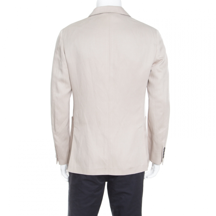 Pre Owned Ermenegildo Zegna Beige Silk and Linen Tailored Blazer M