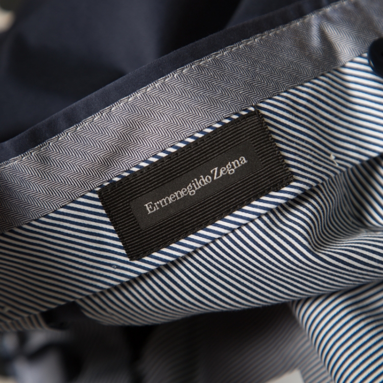 مملوكة مسبقًا Ermenegildo Zegna Navy Blue Tailored Cotton Slim Fit Trousers M