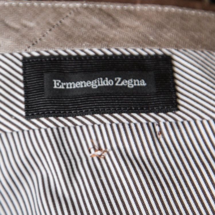 Pre Owned Ermenegildo Zegna Brown Tailored Cotton Slim Fit Trousers M