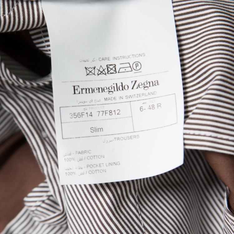 Pre Owned Ermenegildo Zegna Brown Tailored Cotton Slim Fit Trousers M