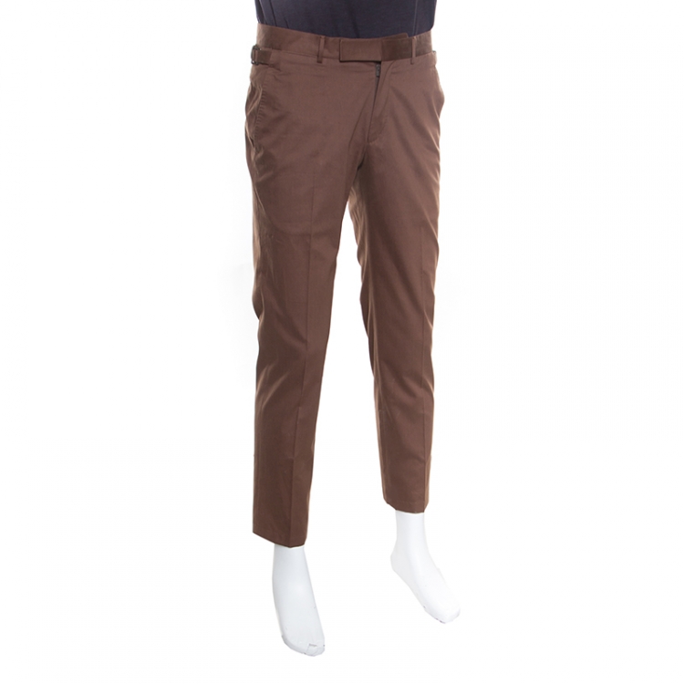 Pre Owned Ermenegildo Zegna Brown Tailored Cotton Slim Fit Trousers M