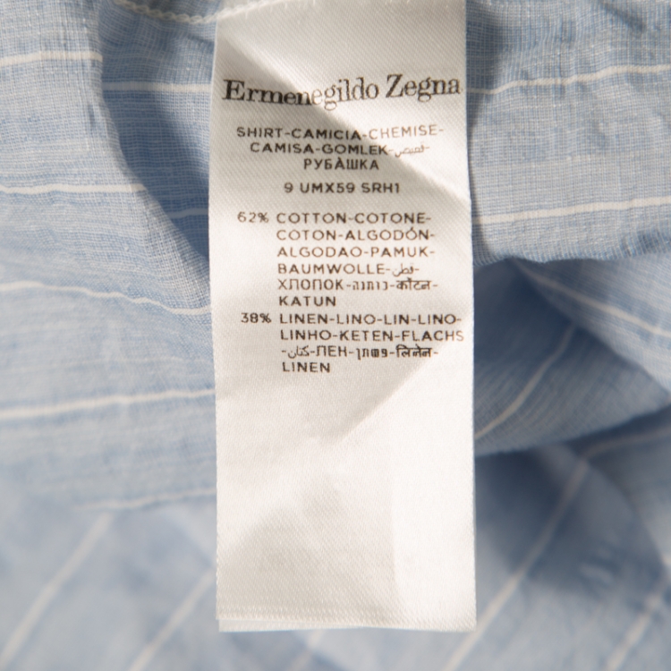 Pre Owned Ermenegildo Zegna Light Blue Striped Cotton Linen Button Down Shirt 3XL