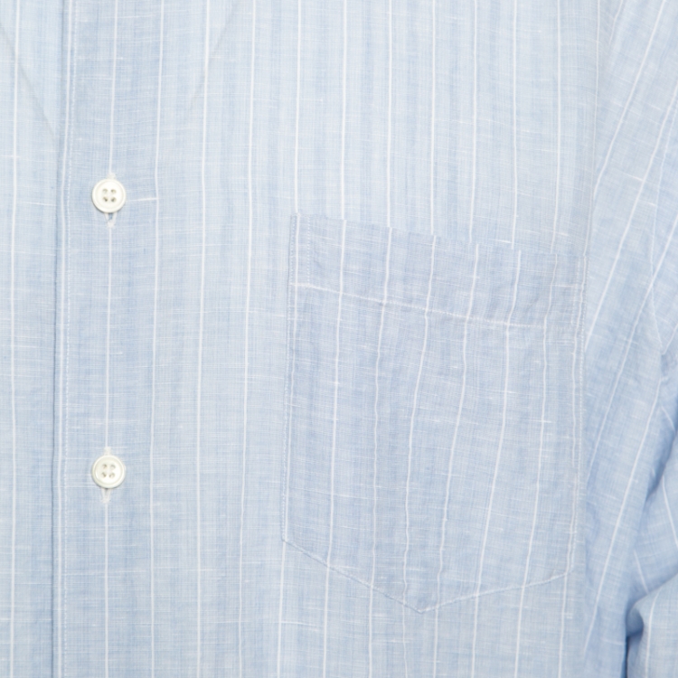 Pre Owned Ermenegildo Zegna Light Blue Striped Cotton Linen Button Down Shirt 3XL