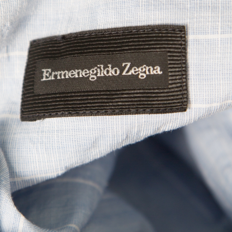 Pre Owned Ermenegildo Zegna Light Blue Striped Cotton Linen Button Down Shirt 3XL